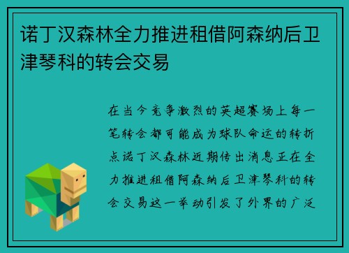 诺丁汉森林全力推进租借阿森纳后卫津琴科的转会交易 诺丁汉森林全力推进租借阿森纳后卫津琴科的转会交易